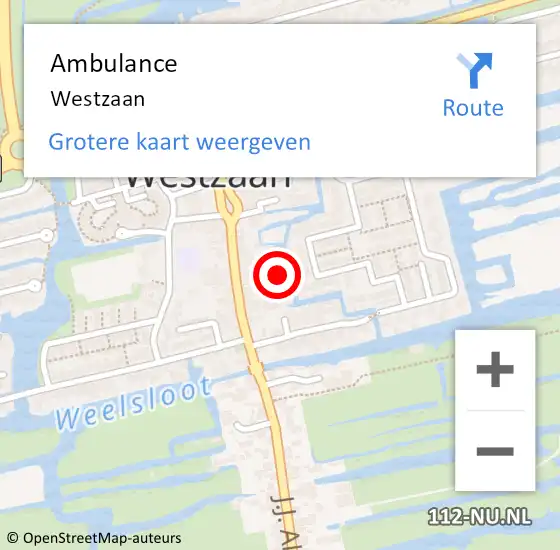 Locatie op kaart van de 112 melding: Ambulance Westzaan op 21 september 2020 17:11