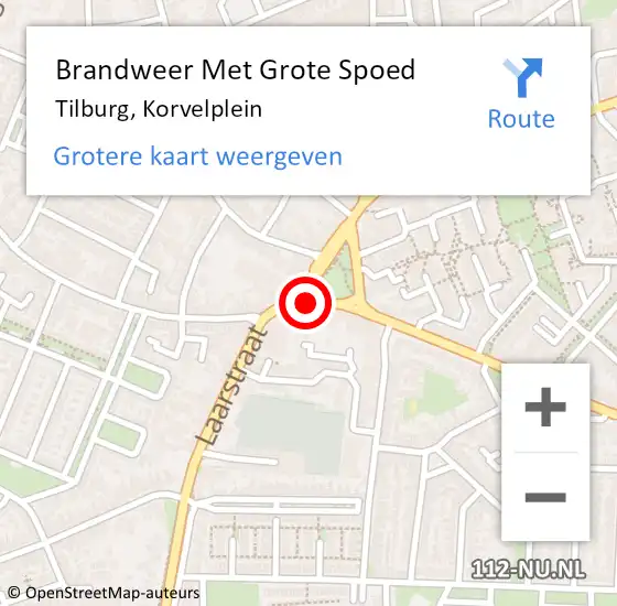 Locatie op kaart van de 112 melding: Brandweer Met Grote Spoed Naar Tilburg, Korvelplein op 21 september 2020 17:12