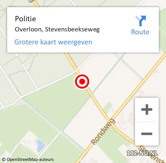 Locatie op kaart van de 112 melding: Politie Overloon, Stevensbeekseweg op 21 september 2020 17:17