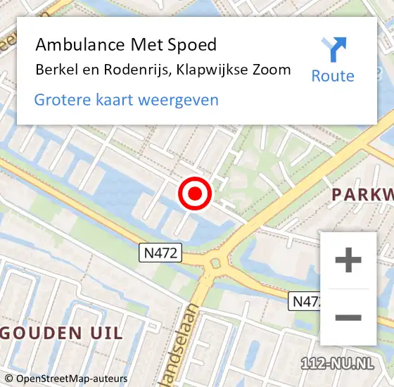 Locatie op kaart van de 112 melding: Ambulance Met Spoed Naar Berkel en Rodenrijs, Klapwijkse Zoom op 21 september 2020 17:19