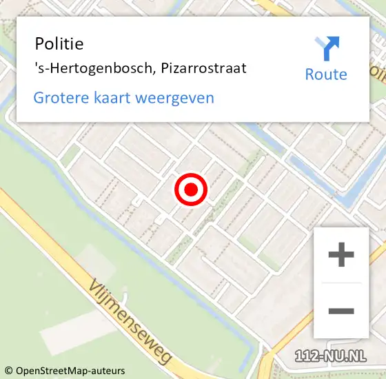 Locatie op kaart van de 112 melding: Politie 's-Hertogenbosch, Pizarrostraat op 21 september 2020 21:27