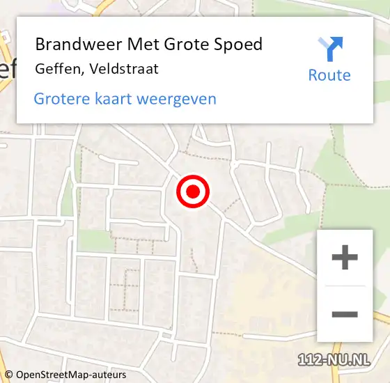 Locatie op kaart van de 112 melding: Brandweer Met Grote Spoed Naar Geffen, Veldstraat op 22 september 2020 03:33