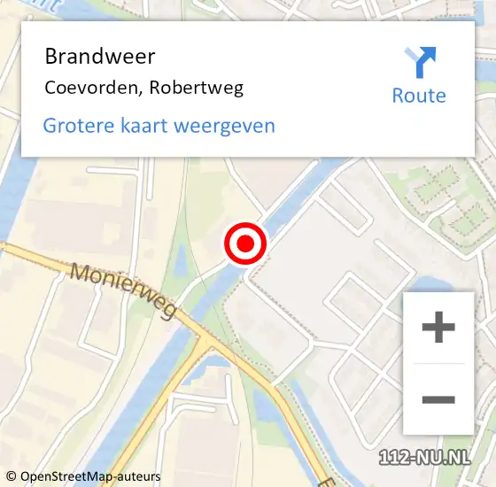 Locatie op kaart van de 112 melding: Brandweer Coevorden, Robertweg op 22 september 2020 06:48