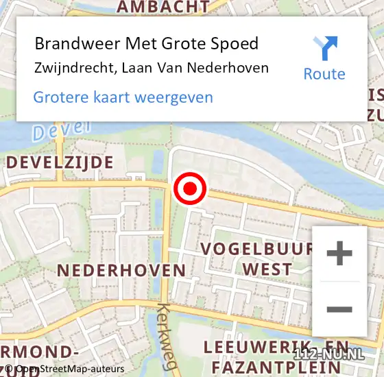 Locatie op kaart van de 112 melding: Brandweer Met Grote Spoed Naar Zwijndrecht, Laan Van Nederhoven op 22 september 2020 06:57