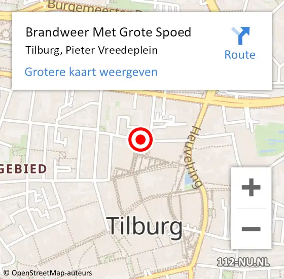 Locatie op kaart van de 112 melding: Brandweer Met Grote Spoed Naar Tilburg, Pieter Vreedeplein op 22 september 2020 07:11