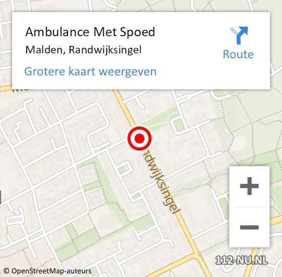 Locatie op kaart van de 112 melding: Ambulance Met Spoed Naar Malden, Randwijksingel op 22 september 2020 07:29