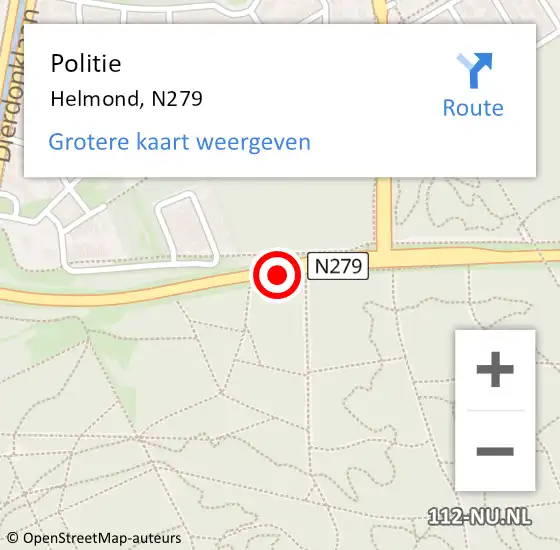 Locatie op kaart van de 112 melding: Politie Helmond, N279 op 22 september 2020 09:09
