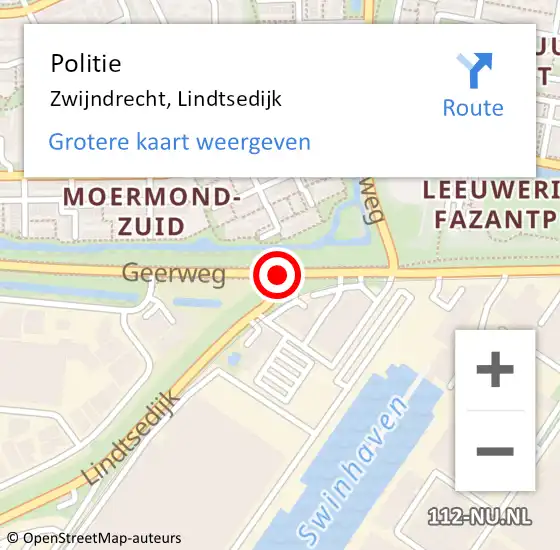 Locatie op kaart van de 112 melding: Politie Zwijndrecht, Lindtsedijk op 22 september 2020 10:25