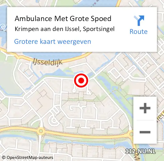 Locatie op kaart van de 112 melding: Ambulance Met Grote Spoed Naar Krimpen aan den IJssel, Sportsingel op 22 september 2020 11:39