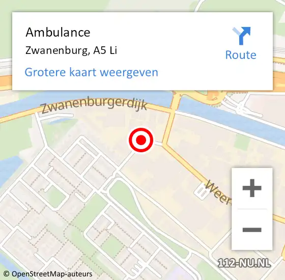 Locatie op kaart van de 112 melding: Ambulance Zwanenburg, A5 Li op 22 september 2020 12:42