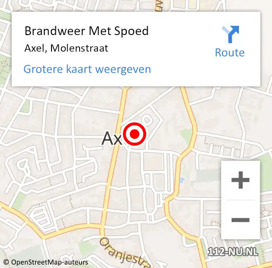 Locatie op kaart van de 112 melding: Brandweer Met Spoed Naar Axel, Molenstraat op 22 september 2020 13:00