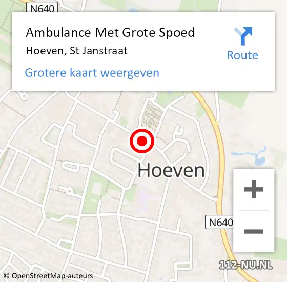 Locatie op kaart van de 112 melding: Ambulance Met Grote Spoed Naar Hoeven, St. Janstraat op 22 september 2020 13:28