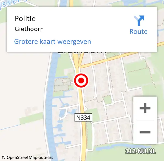 Locatie op kaart van de 112 melding: Politie Giethoorn op 22 september 2020 14:46