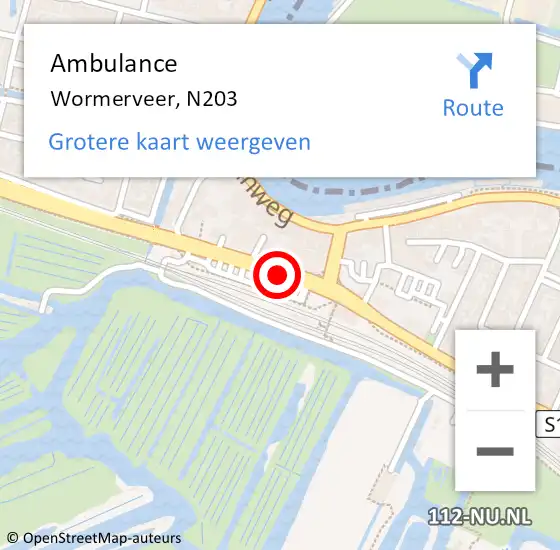Locatie op kaart van de 112 melding: Ambulance Wormerveer, N203 op 22 september 2020 15:58