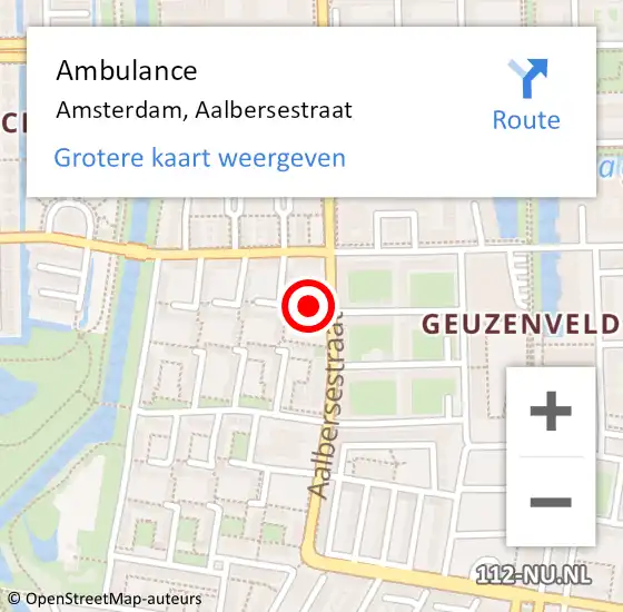 Locatie op kaart van de 112 melding: Ambulance Amsterdam, Aalbersestraat op 23 september 2020 10:35