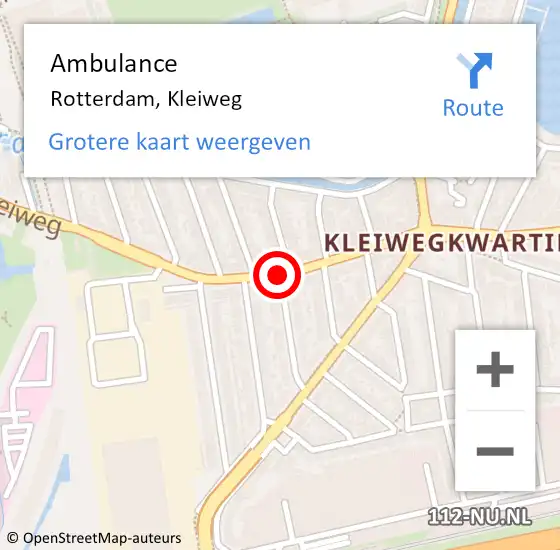 Locatie op kaart van de 112 melding: Ambulance Rotterdam, Kleiweg op 23 september 2020 13:57