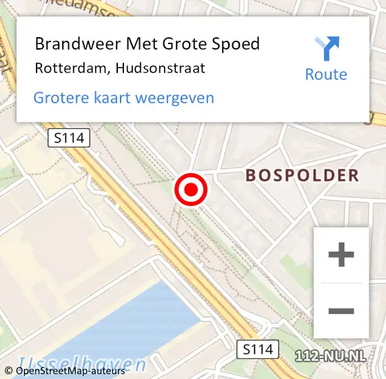 Locatie op kaart van de 112 melding: Brandweer Met Grote Spoed Naar Rotterdam, Hudsonstraat op 23 september 2020 18:02