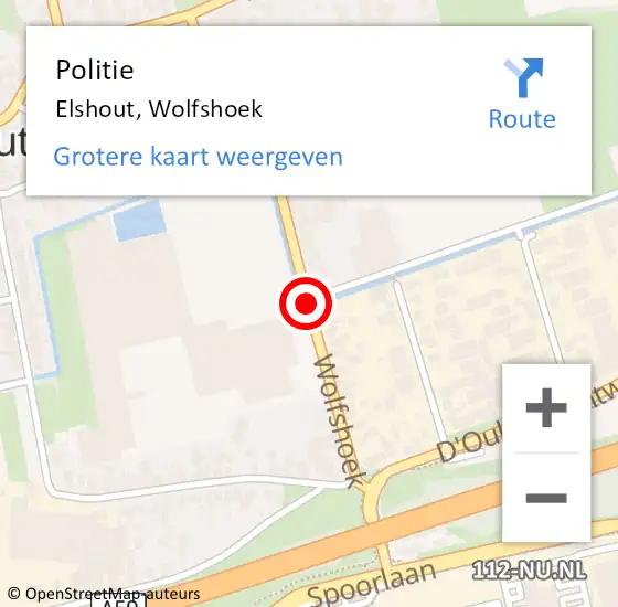 Locatie op kaart van de 112 melding: Politie Elshout, Wolfshoek op 23 september 2020 23:20