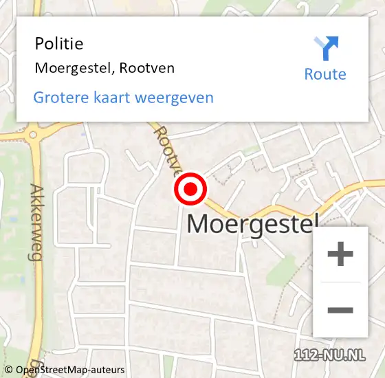 Locatie op kaart van de 112 melding: Politie Moergestel, Rootven op 24 september 2020 10:54