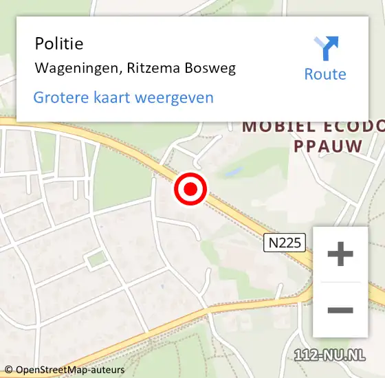 Locatie op kaart van de 112 melding: Politie Wageningen, Ritzema Bosweg op 24 september 2020 17:59