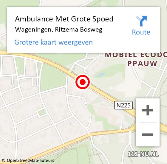 Locatie op kaart van de 112 melding: Ambulance Met Grote Spoed Naar Wageningen, Ritzema Bosweg op 24 september 2020 18:00