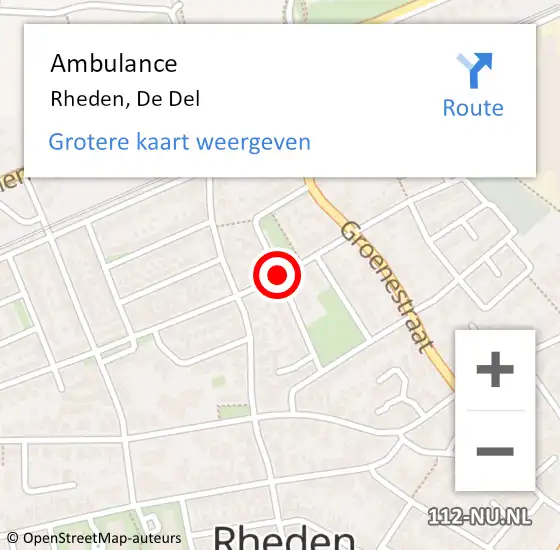 Locatie op kaart van de 112 melding: Ambulance Rheden, De Del op 25 september 2020 15:33