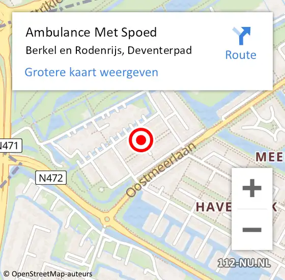 Locatie op kaart van de 112 melding: Ambulance Met Spoed Naar Berkel en Rodenrijs, Deventerpad op 26 september 2020 02:05