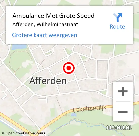Locatie op kaart van de 112 melding: Ambulance Met Grote Spoed Naar Afferden, Wilhelminastraat op 20 mei 2014 08:45