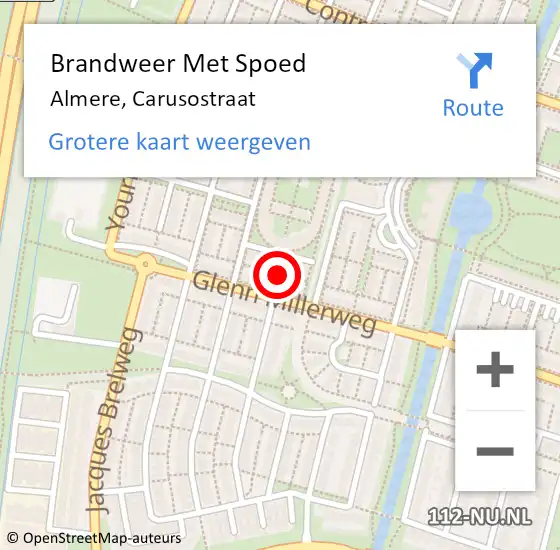 Locatie op kaart van de 112 melding: Brandweer Met Spoed Naar Almere, Carusostraat op 26 september 2020 12:07