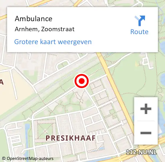 Locatie op kaart van de 112 melding: Ambulance Arnhem, Zoomstraat op 26 september 2020 16:42