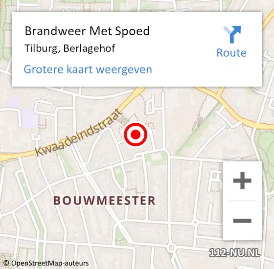Locatie op kaart van de 112 melding: Brandweer Met Spoed Naar Tilburg, Berlagehof op 26 september 2020 17:12