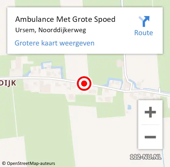 Locatie op kaart van de 112 melding: Ambulance Met Grote Spoed Naar Ursem, Noorddijkerweg op 26 september 2020 19:10