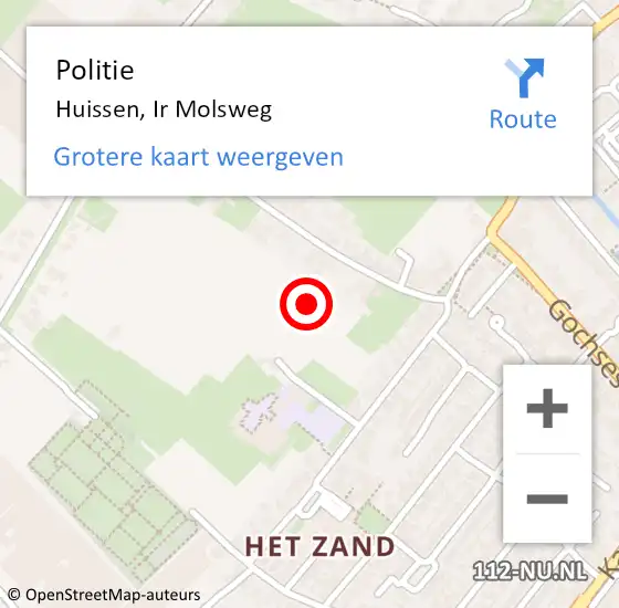 Locatie op kaart van de 112 melding: Politie Huissen, Ir Molsweg op 26 september 2020 21:58