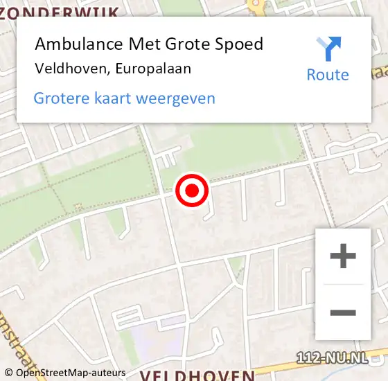 Locatie op kaart van de 112 melding: Ambulance Met Grote Spoed Naar Veldhoven, Europalaan op 27 september 2020 13:03