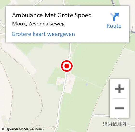 Locatie op kaart van de 112 melding: Ambulance Met Grote Spoed Naar Mook, Zevendalseweg op 27 september 2020 15:31