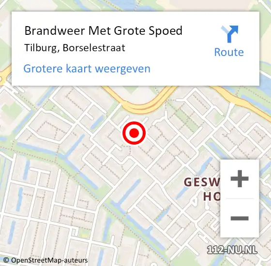 Locatie op kaart van de 112 melding: Brandweer Met Grote Spoed Naar Tilburg, Borselestraat op 28 september 2020 05:03