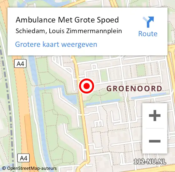 Locatie op kaart van de 112 melding: Ambulance Met Grote Spoed Naar Schiedam, Louis Zimmermannplein op 28 september 2020 11:24