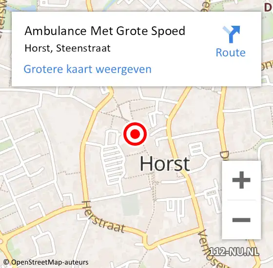 Locatie op kaart van de 112 melding: Ambulance Met Grote Spoed Naar Horst, Steenstraat op 28 september 2020 14:16