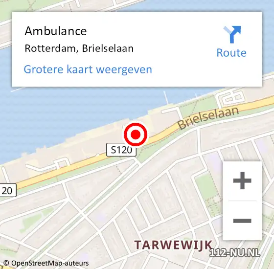 Locatie op kaart van de 112 melding: Ambulance Rotterdam, Brielselaan op 28 september 2020 14:29