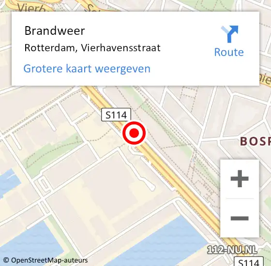 Locatie op kaart van de 112 melding: Brandweer Rotterdam, Vierhavensstraat op 28 september 2020 18:11