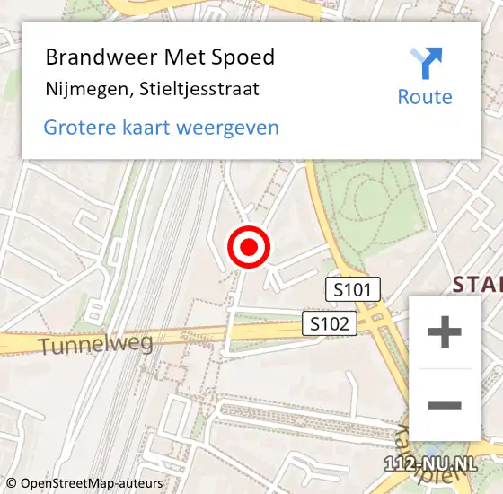 Locatie op kaart van de 112 melding: Brandweer Met Spoed Naar Nijmegen, Stieltjesstraat op 28 september 2020 19:57