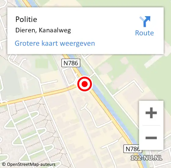 Locatie op kaart van de 112 melding: Politie Dieren, Kanaalweg op 28 september 2020 21:52