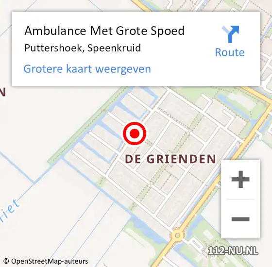 Locatie op kaart van de 112 melding: Ambulance Met Grote Spoed Naar Puttershoek, Speenkruid op 29 september 2020 00:03