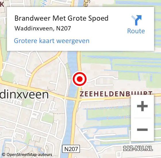Locatie op kaart van de 112 melding: Brandweer Met Grote Spoed Naar Waddinxveen, N207 op 29 september 2020 16:20