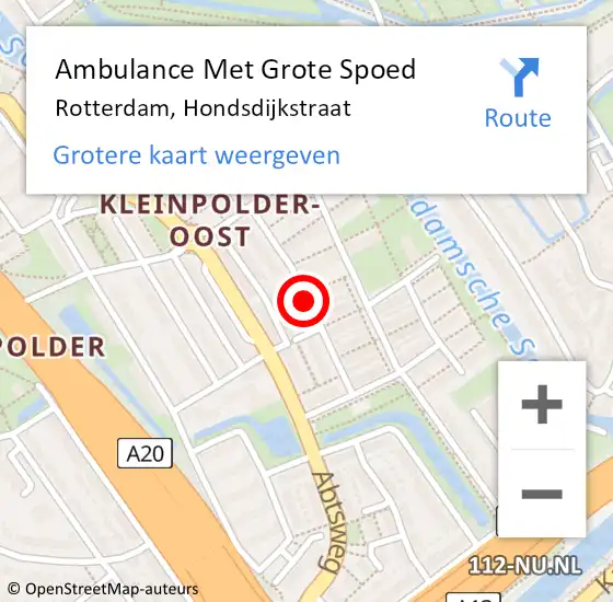 Locatie op kaart van de 112 melding: Ambulance Met Grote Spoed Naar Rotterdam, Hondsdijkstraat op 29 september 2020 20:17
