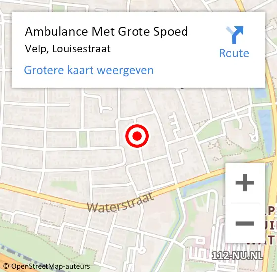Locatie op kaart van de 112 melding: Ambulance Met Grote Spoed Naar Velp, Louisestraat op 29 september 2020 20:23