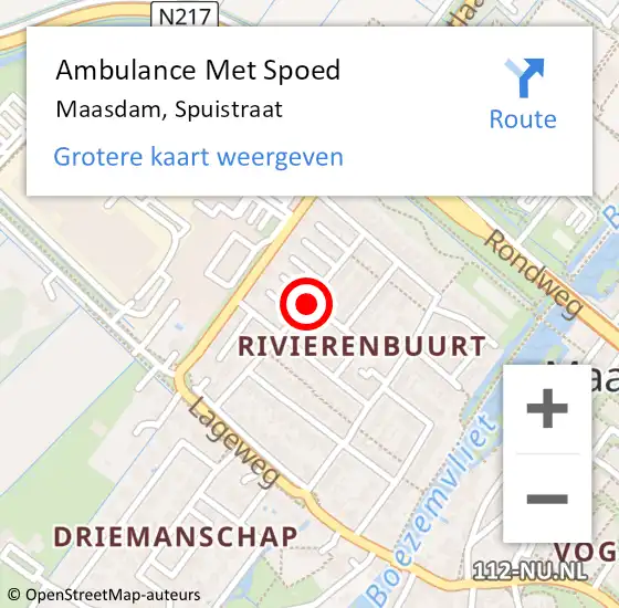 Locatie op kaart van de 112 melding: Ambulance Met Spoed Naar Maasdam, Spuistraat op 30 september 2020 01:24