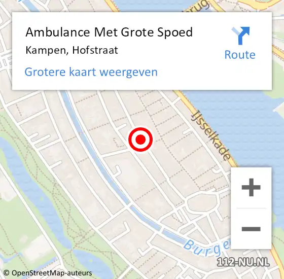 Locatie op kaart van de 112 melding: Ambulance Met Grote Spoed Naar Kampen, Hofstraat op 30 september 2020 01:48
