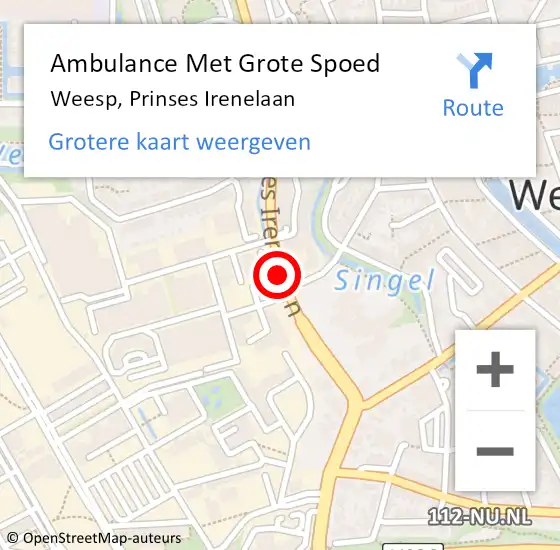 Locatie op kaart van de 112 melding: Ambulance Met Grote Spoed Naar Weesp, Prinses Irenelaan op 30 september 2020 08:21
