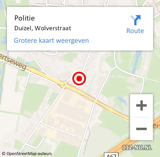 Locatie op kaart van de 112 melding: Politie Duizel, Wolverstraat op 30 september 2020 09:02
